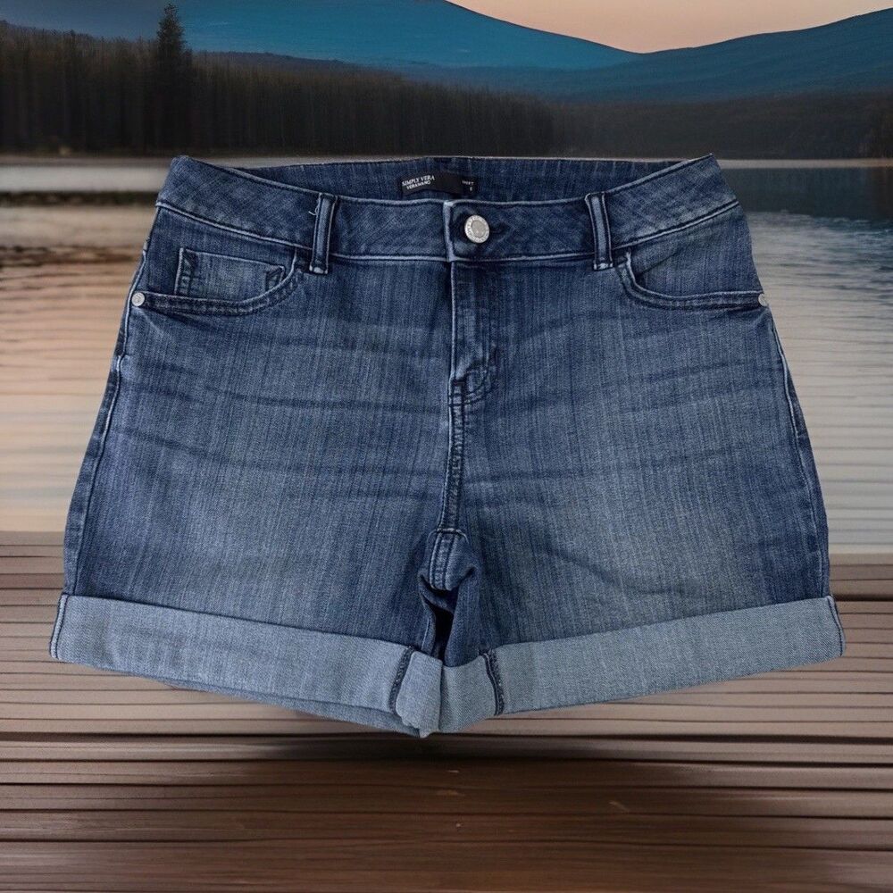 Simply Vera Wang Mid Rise Shorts 6 (W30 Inseam 4) Blue Denim Stretch Womens